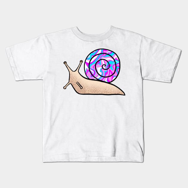 Psychedelic Snail Blue and Pink Shell Kids T-Shirt by julieerindesigns